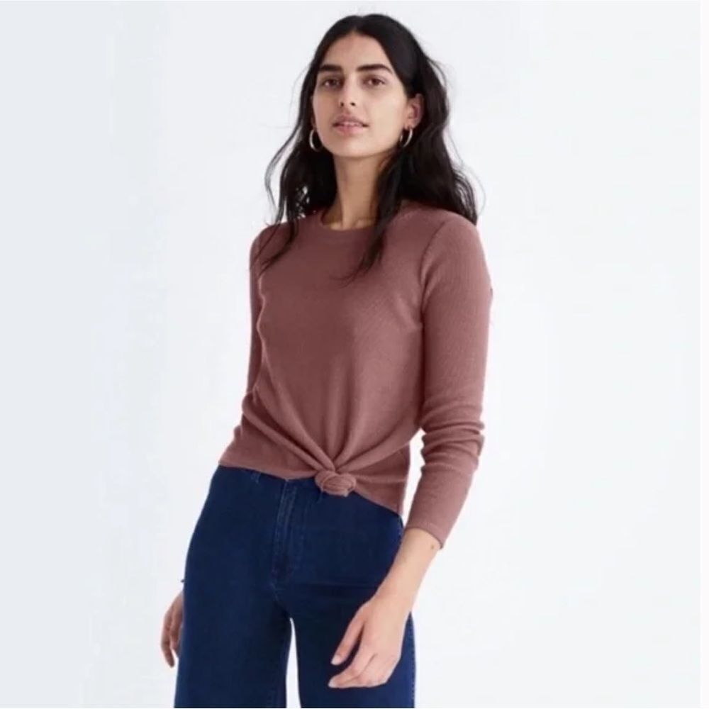madewell texture & thread jacquard ribbed knit knot-front top 2022
